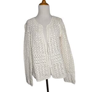 Vintage Talbots Collection Handknit Cottage Sweater Crochet White Women Large